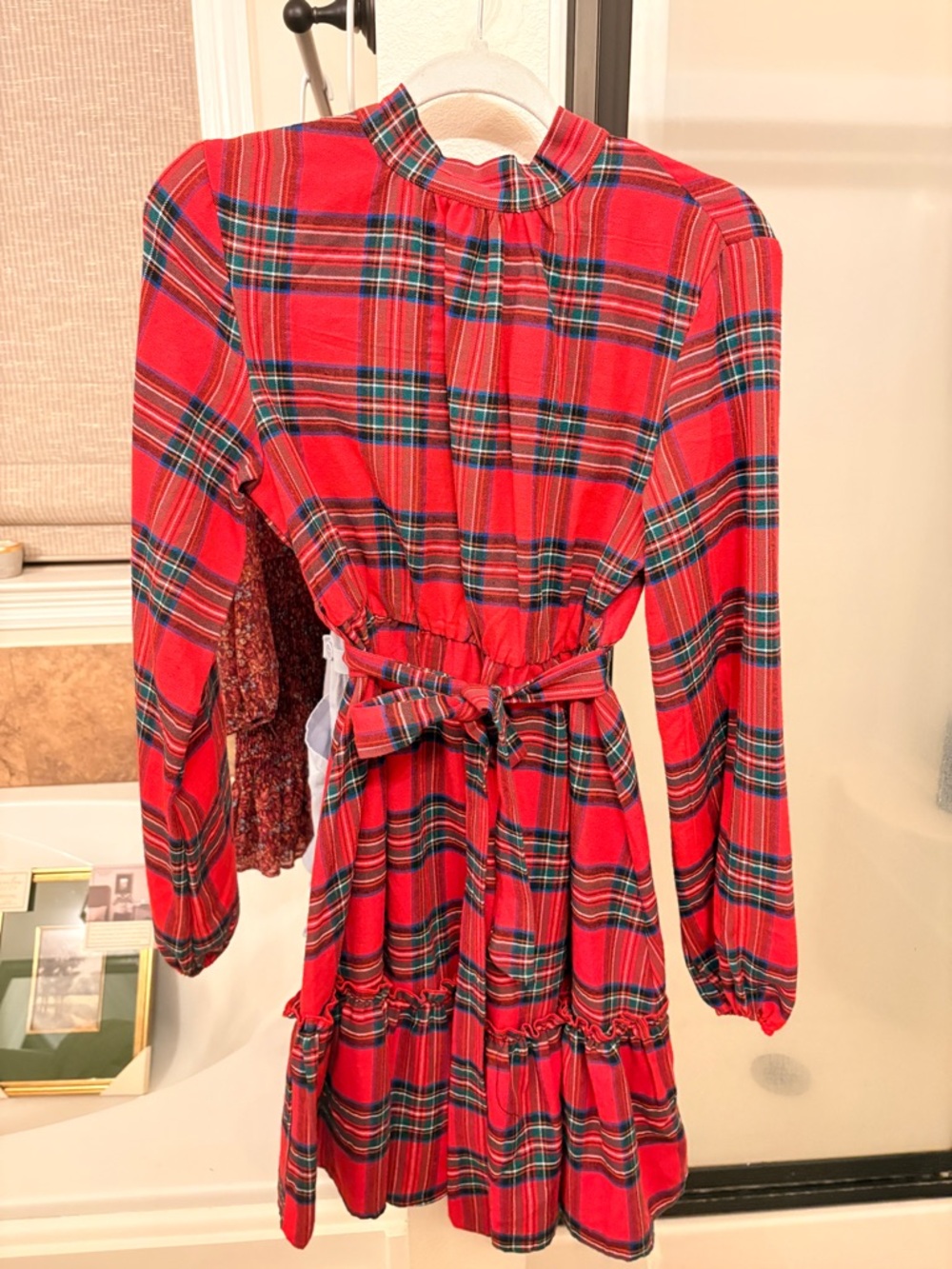 Cupshe Red Green Plaid Long-Sleeve Belted Mini Dress